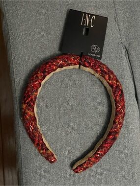 INC International Concepts Red Tweed Padded Headband with Multicolor Accents